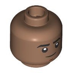 LEGO part 28621pr9610 Minifig Head Miles Morales, Black Eyebrow, Skeptic / Angry in Medium Brown