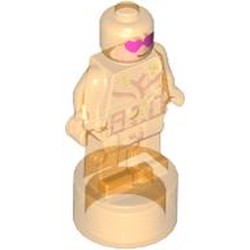 LEGO part 90398pr0076 Minifig Trophy Statuette with LYLA with Light Nougat Face, Dark Pink Hearts for Eyes, Suit print in Transparent Bright Orange/ Trans-Orange