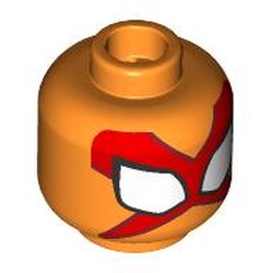 LEGO part 28621pr9598 Minifig Head Charlotte Webber, Red X-Shaped Mask, White Eyes in Bright Orange/ Orange