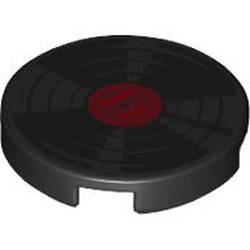 LEGO part 14769pr0167 Tile Round 2 x 2 with Silver Vinyl Record, Red Center print in Black