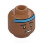 Minifig Head Pavitr Prabhakar, Black Eyebrows, Blue Head Band, Lopsided Grin, Raided Eyebrow / Angry Scowl