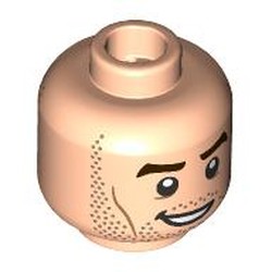 LEGO part 28621pr9596 Minifig Head Peter Parker, Dark Brown Eyebrows, Stubble Bears, Lopsided Smile/Confused in Light Nougat