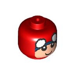 LEGO part 33464pr0005 Minifig Head Baby / Toddler with Light Nougat Face, Spider-Man Mask, White Eyes, Blue Line print in Bright Red/ Red