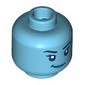 Minifig Head Margo Kess, Dark Blue Eyebrows, Eyes, Blue Lips, Smirk / Scared