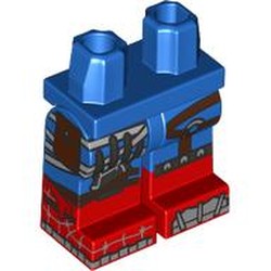 LEGO part 970c28pat22pr0003 Hips with Blue Legs and Red Boots Pattern with Silver Armor, Wire, Barbed Wire, Dark Browns Straps, Pouch print in Bright Blue/ Blue