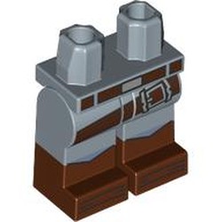 LEGO part 970c24pat19pr0001 Hips with Sand Blue Legs and Reddish Brown Boots Pattern with Reddish Brown Belt, Strap, Boots print in Sand Blue
