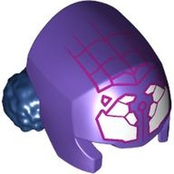 LEGO part 112132pr0001 Helmet with Hair Double Buns Dark Blue, White Spider-Fangs, Dark Pink Webbings print in Medium Lilac/ Dark Purple