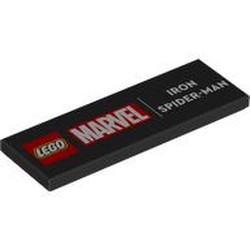 LEGO part 69729pr0055 Tile 2 x 6 with 'LEGO MARVEL', 'IRON SPIDER-MAN' print in Black