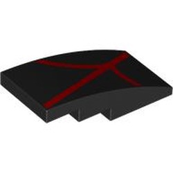 LEGO part 93606pr0025 Slope Curved 4 x 2 No Studs with Red Webbing print in Black