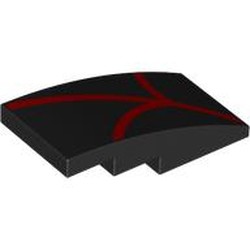 LEGO part 93606pr0026 Slope Curved 4 x 2 No Studs with Red Webbing print in Black