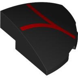 LEGO part 76797pr0005 Brick Round Corner, Curved 3 x 3 x 1 Quarter Circle with Red Webbing print in Black