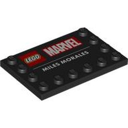 LEGO part 6180pr0040 Plate Special 4 x 6 with Studs on 3 Edges with 'LEGO MARVEL MILES MORALES' print in Black