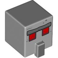 LEGO part 23766pr0007 Minifig Head Special, Cube with Nose with print in Medium Stone Grey/ Light Bluish Gray