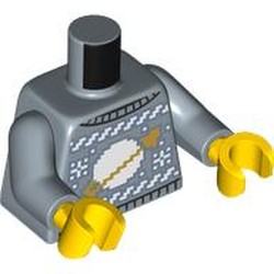 LEGO part 973c24h01pr0006 Torso, Christmas Sweater, Classic Space Logo print, Sand Blue Arms, Yellow Hands in Sand Blue