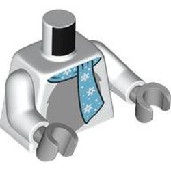 LEGO part 973c27h14pr0004 Torso, Metal Blue Scarf, Light Bluish Grey Fur Chest print, White Arms, Light Bluish Gray Hands in White