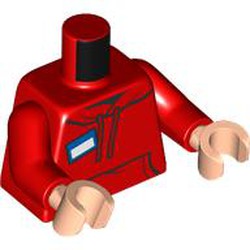 LEGO part 973c22h02pr0003 Torso, Red Arms, Light Nougat Hands with print in Bright Red/ Red