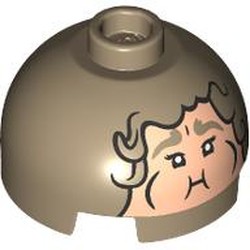 LEGO part 3262pr0007 Brick Round 2 x 2 Dome Top with Light Nougat Bloated Face print in Sand Yellow/ Dark Tan