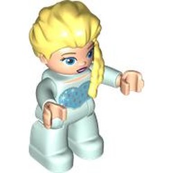 LEGO part 53048pr0001 Duplo Figure with Hair with Braid over Left Shoulder, Light Aqua Legs, Heart on Chest Print (Elsa) in Aqua/ Light Aqua