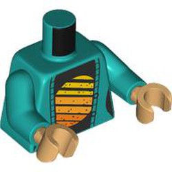 LEGO part 973c46h70pr0001 Torso, Dark Turquoise Arms, Warm Tan Hands with print in Bright Bluish Green/ Dark Turquoise