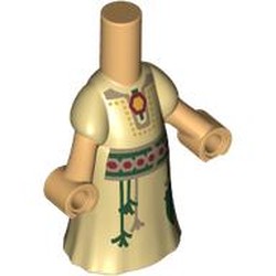 LEGO part 65203pr0012 Microdoll Body Long Dress Tan with Dark Tan Collar, Dark Red/Dark Green Belt print in Warm Tan