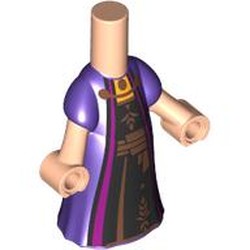LEGO part 65203pr0013 Microdoll Body Long Dress Dark Purple with Black/Magenta Dress, Brown Decorations print in Light Nougat