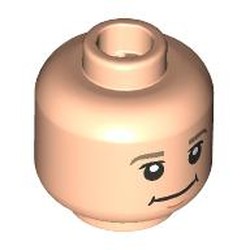LEGO part 28621pr9593 Minifig Head Willy Wonka, Dark Tan Eyebrows, Nougat Wrinkles, Lopsided Smile / Open Mouth Smile in Light Nougat