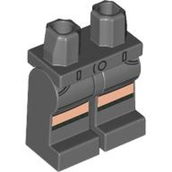 LEGO part 970c12pr0012 Hips and Dark Bluish Gray Legs with Shorts, Socks, Light Nougat Knees print in Dark Stone Grey / Dark Bluish Gray