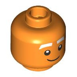 LEGO part 28621pr9591 Minifig Head Oompa Loompa, Male, White Eyebrows, Neutral Stare / Frown in Bright Orange/ Orange