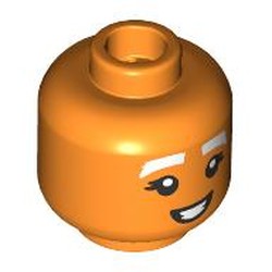 LEGO part 28621pr9590 Minifig Head Oompa Loompa, Female, White Eyebrows, Lopsided Smile / Open Mouth Smile in Bright Orange/ Orange