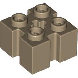 LEGO part 90258 Brick Special 2 x 2 with Grooves and Axle Hole in Sand Yellow/ Dark Tan