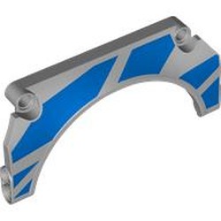 LEGO part 2509pr0001 Technic Panel Car Mudguard Arched 11 x 5 x 2 with Blue Stripes (Left) print in Medium Stone Grey/ Light Bluish Gray