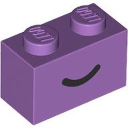 LEGO part 3004pr0103 Brick 1 x 2 with Black Curved Line / Smile print in Medium Lavender