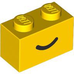 LEGO part 3004pr0103 Brick 1 x 2 with Black Curved Line / Smile print in Bright Yellow/ Yellow