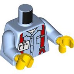 LEGO part 973c29h01pr0002 Torso, Bright Light Blue Arms, Yellow Hands with print in Light Royal Blue/ Bright Light Blue
