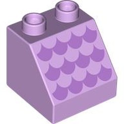 LEGO part 6474pr9969 Duplo Brick 2 x 2 Slope 45°, Medium Lavender Scallops Print in Lavender