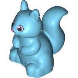 LEGO part 18115pr0004 Duplo Animal Squirrel with Coral, Black, and White Eyes Print in Medium Azure