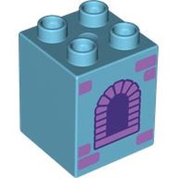 LEGO part 31110pr9974 Duplo Brick 2 x 2 x 2, Castle Window Print in Medium Azure
