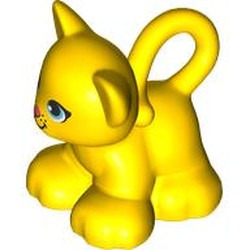 LEGO part 104931pr0002 Duplo Animal Cat / Kitten Looping Tail, Eyes and Mouth Print in Bright Yellow/ Yellow