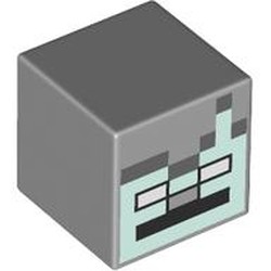 LEGO part 19729pr0098 Minifig Head Special, Cube with print in Medium Stone Grey/ Light Bluish Gray