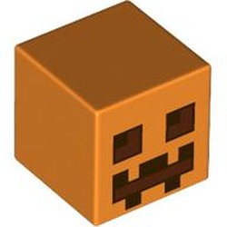 LEGO part 19729pr0101 Minifig Head Special, Cube with print in Bright Orange/ Orange