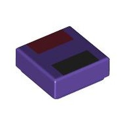 LEGO part 3070bpr9891 Tile 1 x 1 with Dark Red, Black Rectangle print in Medium Lilac/ Dark Purple