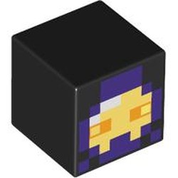LEGO part 19729pr0102 Minifig Head Special, Cube with print in Black
