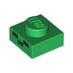 LEGO part 3024pr0043 Plate 1 x 1 with Zombie Face print in Dark Green/ Green