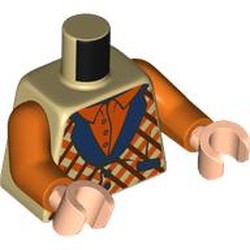 LEGO part 973c34h02pr0001 Torso, Orange Arms, Light Nougat Hands with print in Brick Yellow/ Tan
