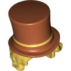LEGO part 113605pat0001 Top Hat with Ochre Yellow Hair Pattern in Dark Orange