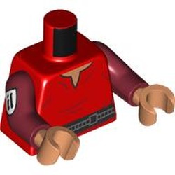 LEGO part 973c10h13pr0001 Torso, Dark Red Arms, Nougat Hands with print in Bright Red/ Red