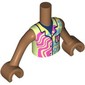 Minidoll Torso Boy with Medium Nougat Arms and Hands with Bright Light Yellow/Yellowish Green Shirt, Lavender Lines, Medium Azure Flowers print