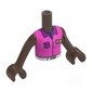 Minidoll Torso Girl with Umber Brown Arms and Hands with Dark Pink Shirt, White Belt, Magenta Collar, Pocket, Gold ID Badge print