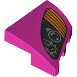 LEGO part 5095pr0003 Slope Curved 2 x 2 with Stud Notch Left with Black/Orange Headlight print in Bright Purple/ Dark Pink