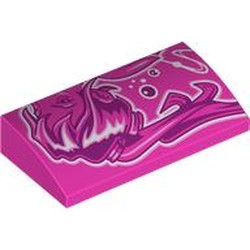 LEGO part 88930pr0043 Slope Brick Curved 2 x 4 x 2/3 No Studs, with Dark Purple/White Graffiti Girl print in Bright Purple/ Dark Pink